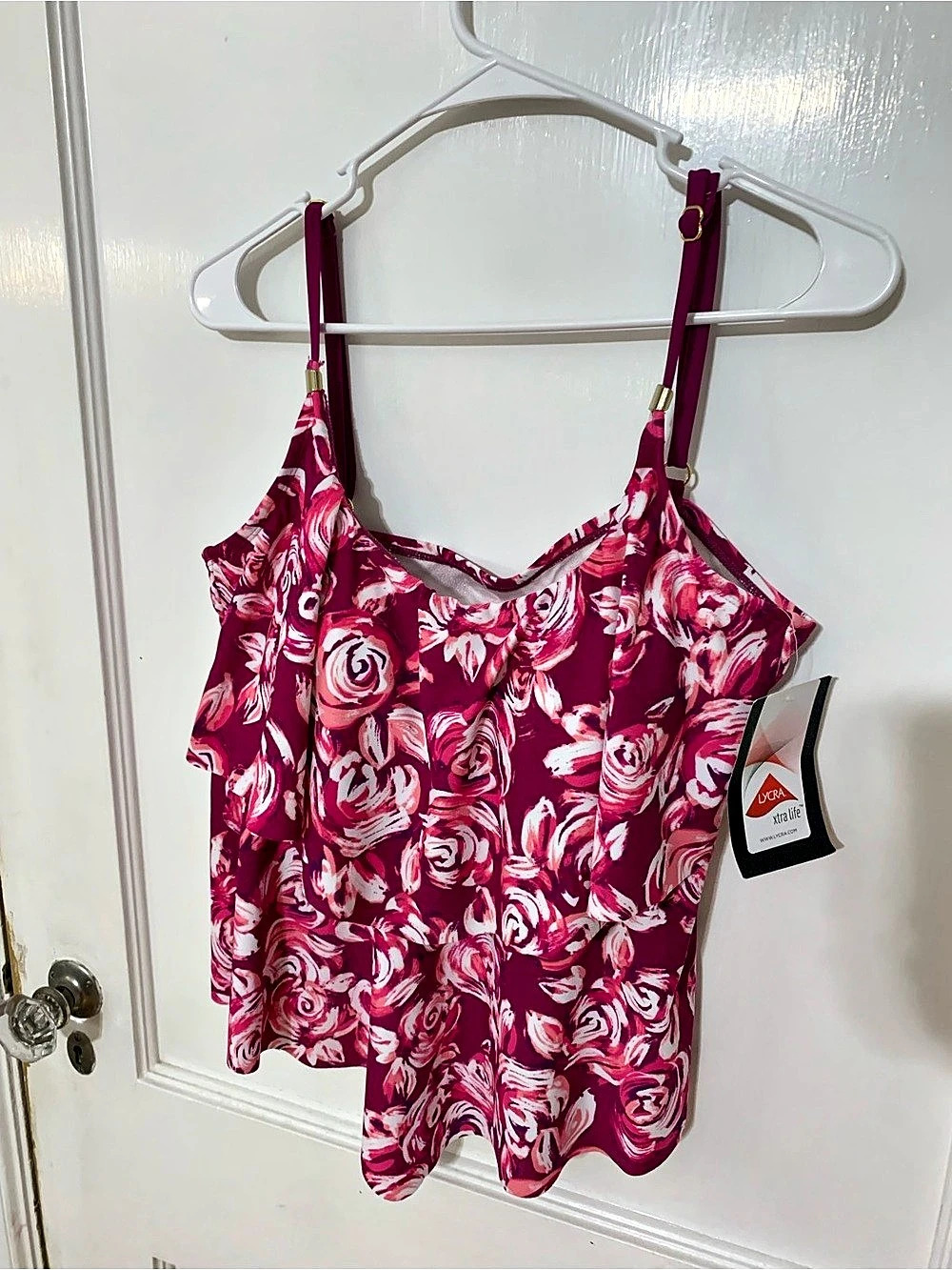 Lycra Swimwear Floral Swim Top in Pink & White Size 18  NWT